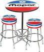 Mopar Logo Pub Table & Stool Set - Chrome Based Table With Foot Rest & 2 Chrome Stools; Style 7