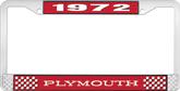 1972 Plymouth License Plate Frame - Red and Chrome with White Lettering