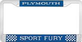 Plymouth Sport Fury; License Plate Frame; Blue And Chrome With White Lettering