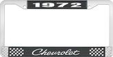 1972 Chevrolet Style # 4 Black and Chrome License Plate Frame with White Lettering